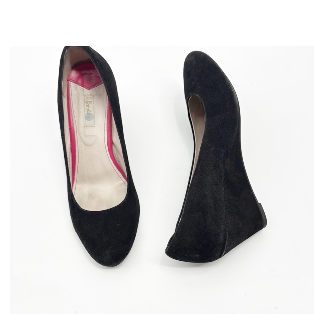 Boden Black Suede Leather Wedge Heels Pumps Classic Comfortable Shoes size 38 7